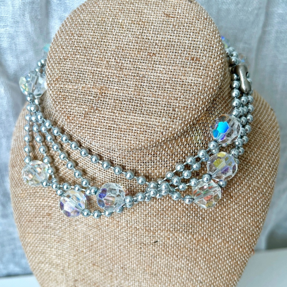 Vintage Stuart Freeman NYC Necklace 54" Ball Chain AB Lucite Beads 1980s